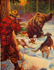 Vintage hunting prints (1930s-1940s) bear hunting, deer hunting, moose